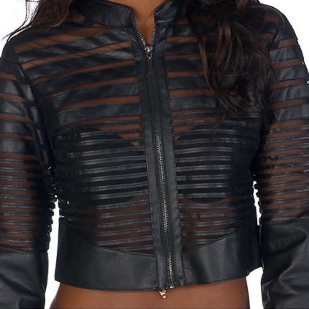 Yoki outerwear  Crew nLong sleeves Illusion stripes Cropped jacket